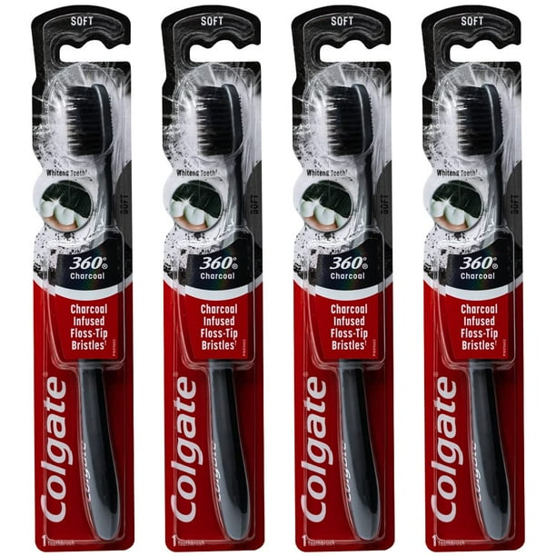 Colgate 360 Charcoal Infused Toothbrush, FlossTip Bristles, Soft