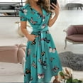 thumbnail image 3 of Ichaunyi Summer Dresses Women's Casual Loose Bandage Short Sleeve Printing V-Neck Ankle-Length Dress, 3 of 5