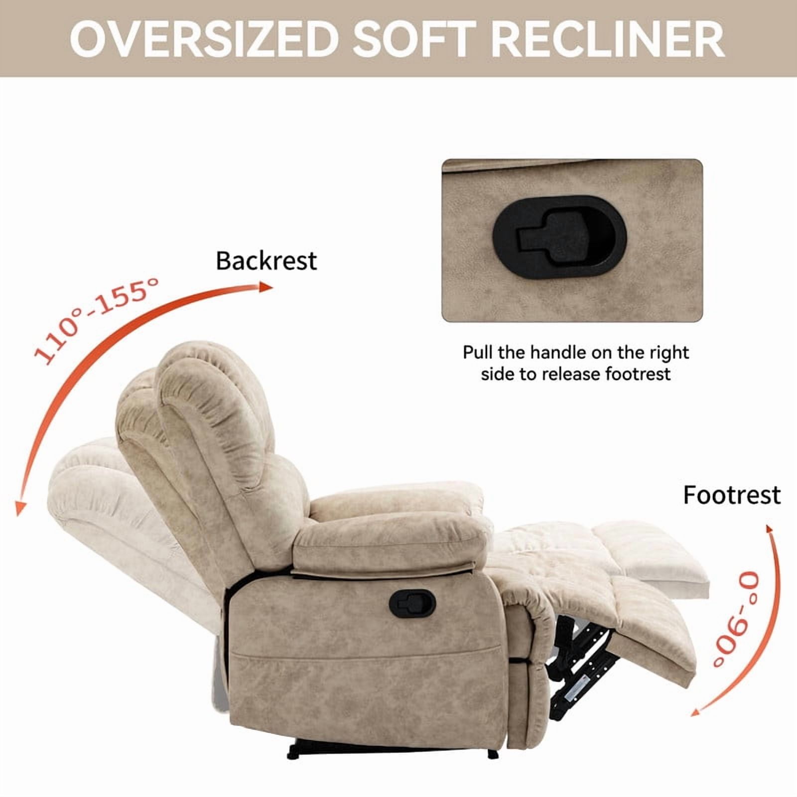 Extra Large Manual Recliner Chair for Comfortable Seating - 40" Wide, Overstuffed Arm and Backrest, Ideal for Living Room, Bedroom, Home Theater