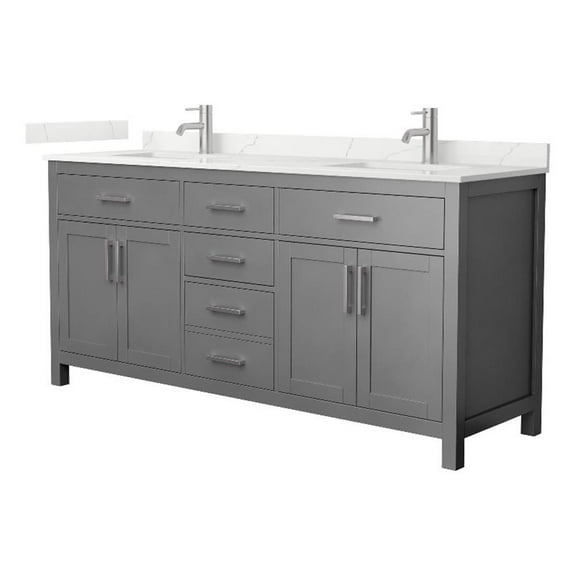 Beckett 72" Dark Gray Double Vanity & Giotto Quartz Top (1-Hole) & Nickel Trim