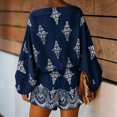 thumbnail image 3 of Morttic Women's Vintage Print 2 Piece Set – Off-Shoulder Batwing Sleeve Top & High Waist Shorts Boho Summer Vacation Outfit Navy Blue，M, 3 of 4