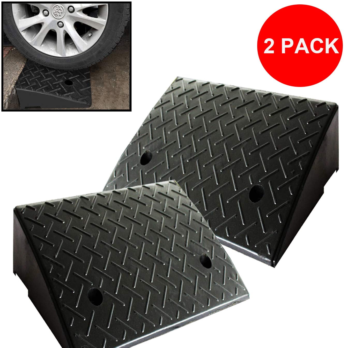 WALFRONT 2Pcs Heavy Duty Rubber Curb Ramps, Professional Car Slope Ramp