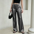 thumbnail image 2 of Lumtrix Women's Satin Wide Leg Dress Pants Elastic Waistband Silky Slacks Casual Long Flowy Loose Trousers Gray S, 2 of 7