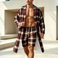 thumbnail image 2 of XIAOCHA Mens Plaid Print Robe Set Open Front Long Sleeve Bathrobe Short Pant Nightwear, 2 of 5