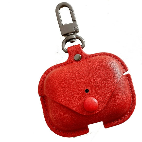 Dteck Leather Protective Cover For AirPods Pro / AirPods 3 Charging Case with Metal Keychain, Support Wireless Charging, Red