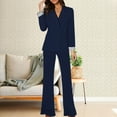 thumbnail image 2 of GILIGEGE Two Piece Sets for Women Women's Spring Solid Color with Pockets Color Blocked Cuffs Wide Leg Pants Loose Casual Pants Suit Set Navy Xxl, 2 of 9
