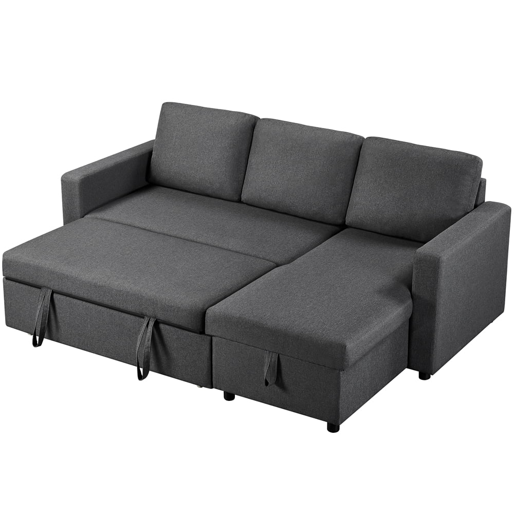 Alden Design Reversible Sectional Sleeper Sofa with Pull Out Bed and Storage, Black