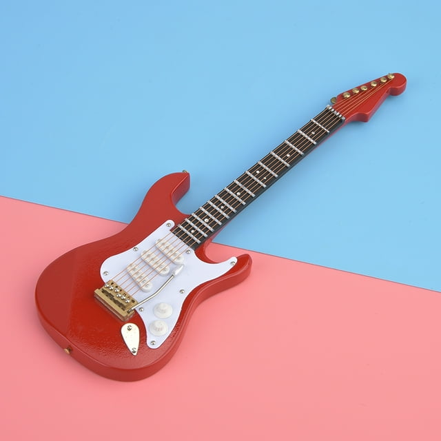 【Título】 Colección De Adornos De Modelo De Guitarra Eléctrica De Madera Mini De 18 Cm Con Soporte De 4 Colores