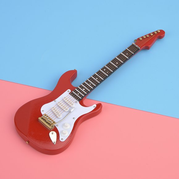 【Título】 Colección De Adornos De Modelo De Guitarra Eléctrica De Madera Mini De 18 Cm Con Soporte De 4 Colores