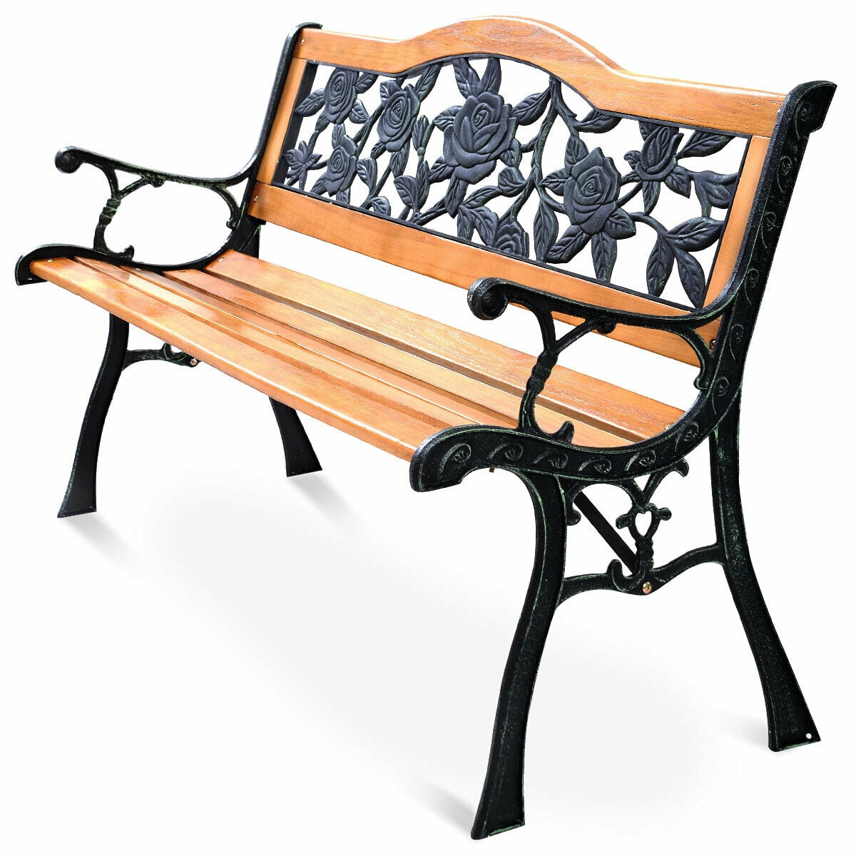 Kids Garden Bench Metal Ornate Design Wooden 2 Seater Childrens Patio Chair 