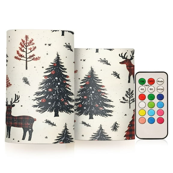 Yayeee Flameless Candles with Remote Flickering Battery Operated Multi Color Changing, Beige Christmas Forest