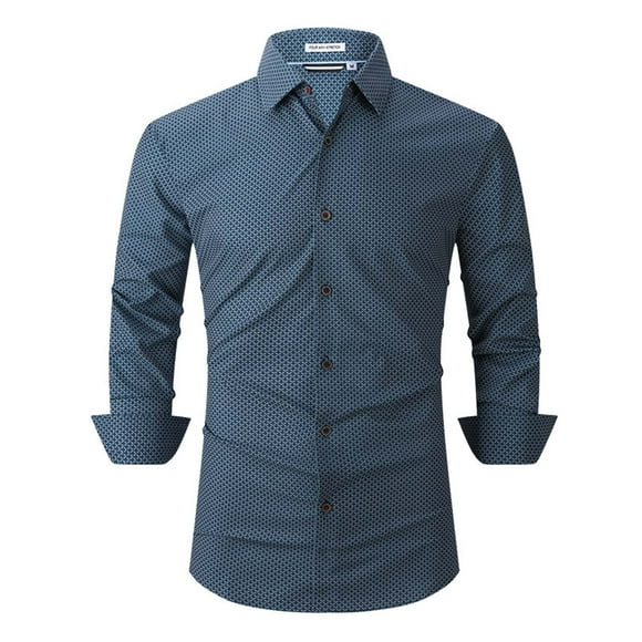 GigrtiJin Mens Business Formal T-Shirt Plaid Printed Lapel Long Sleeve Button Down Dress Blouse Workwear Casual Suit Shirt