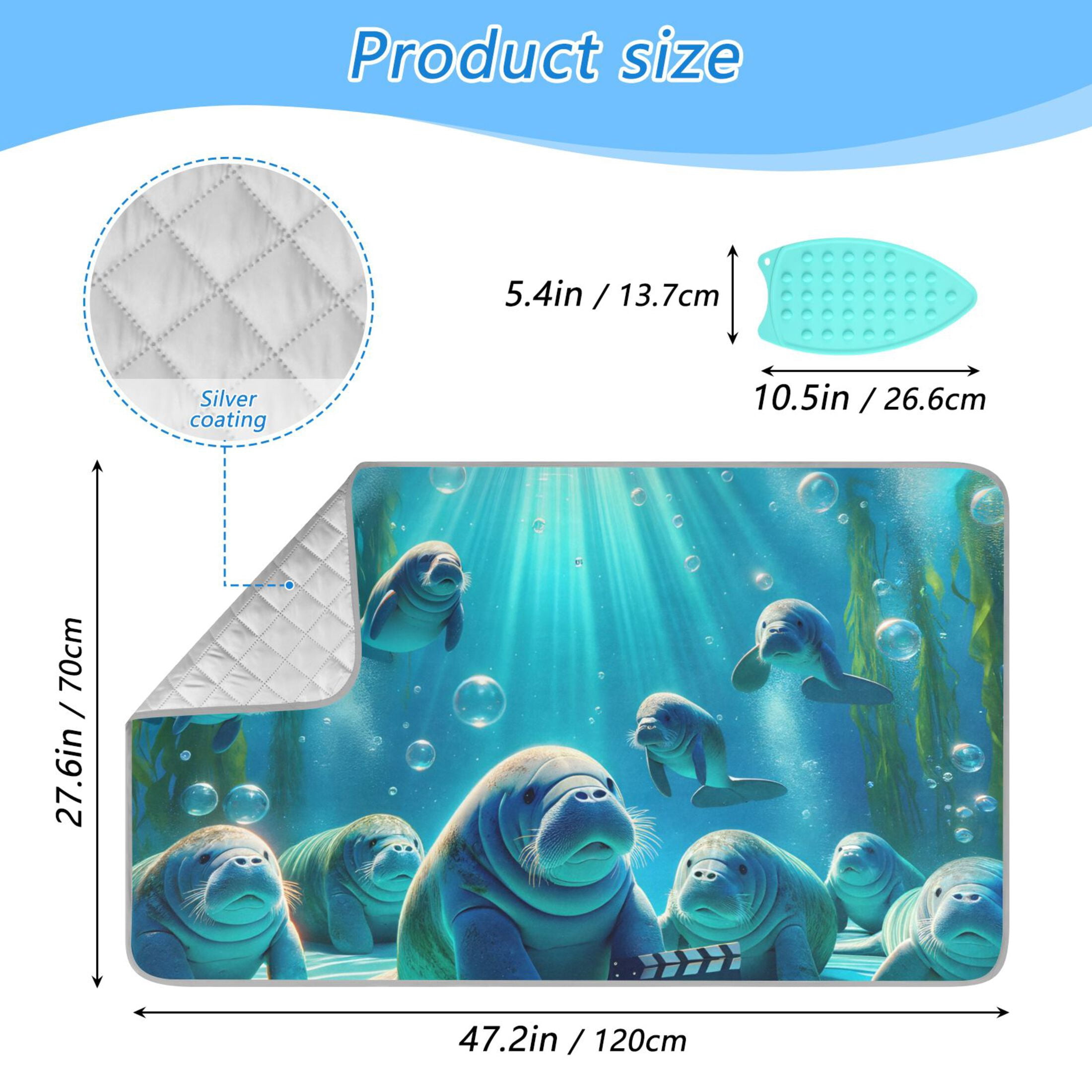 Cute Seals in Sea Water Plants Ironing Mat Blanket Portable Travel Ironing Pad Heat Resistant Pad 47.2" x 27.6”