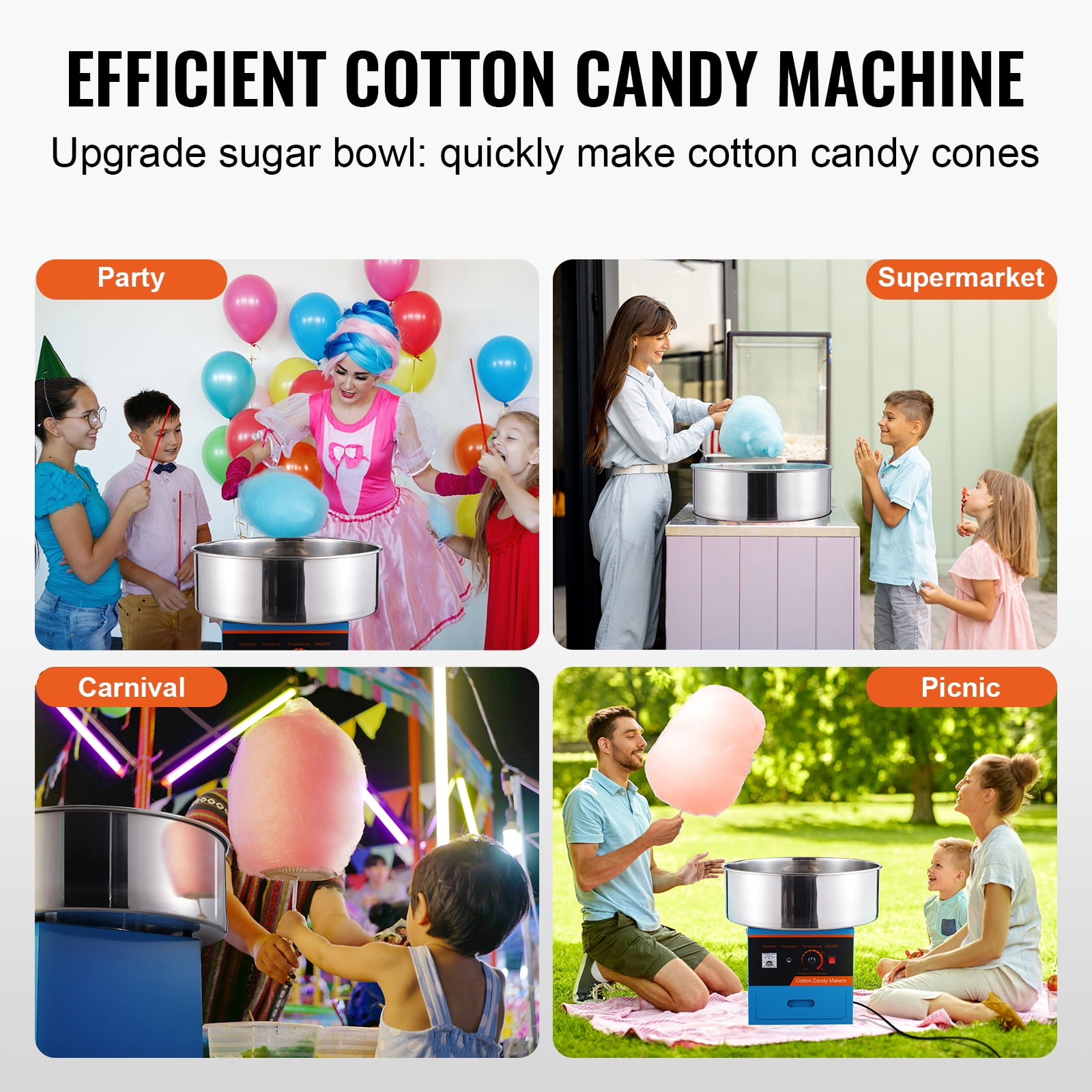 KFFKFF Commercial Cotton Candy Machine Sugar Floss Maker 1000W for Party Blue