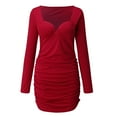 thumbnail image 3 of Gibobby Vestidos de fiesta elegantes vestido delgado de manga larga vestido de mujer de fiesta fruncido casual(Rojo,G), 3 of 5
