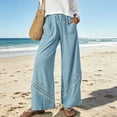 thumbnail image 6 of Usloyux Women's Wide Leg Drawstring Trousers with Pockets Flow Loose Long Pants Boho Solid Casual Beach Summer Vacation Workwear Bottoms, Blue 2XL, 6 of 9