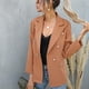 thumbnail image 2 of Chaqueta de traje para mujer, cuello en V, manga larga, bolsillos falsos, botón, chaqueta de traje informal para mujer, color caqui XL, 2 of 6