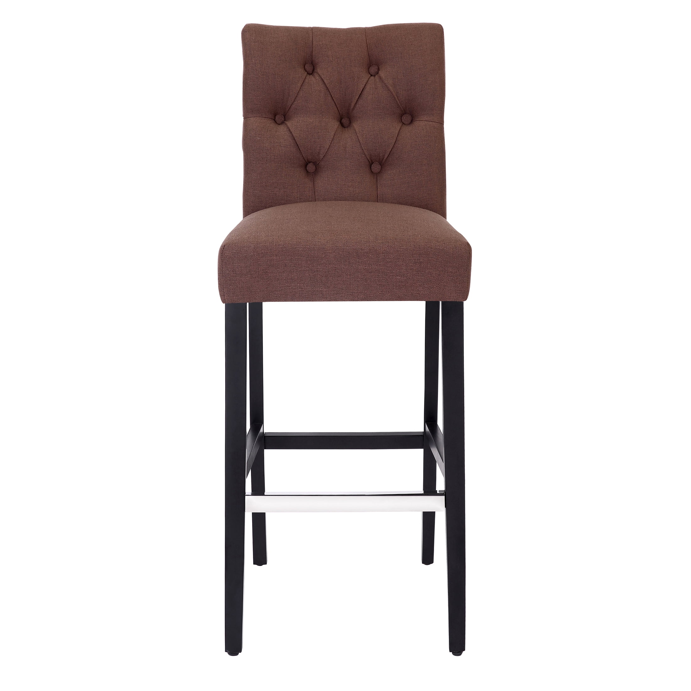 WestinTrends Hayes Black Bar Chairs, Modern Linen Upholstered Button Tufted Kitchen Island Bar Height Stools Solid Wood Legs, Brown