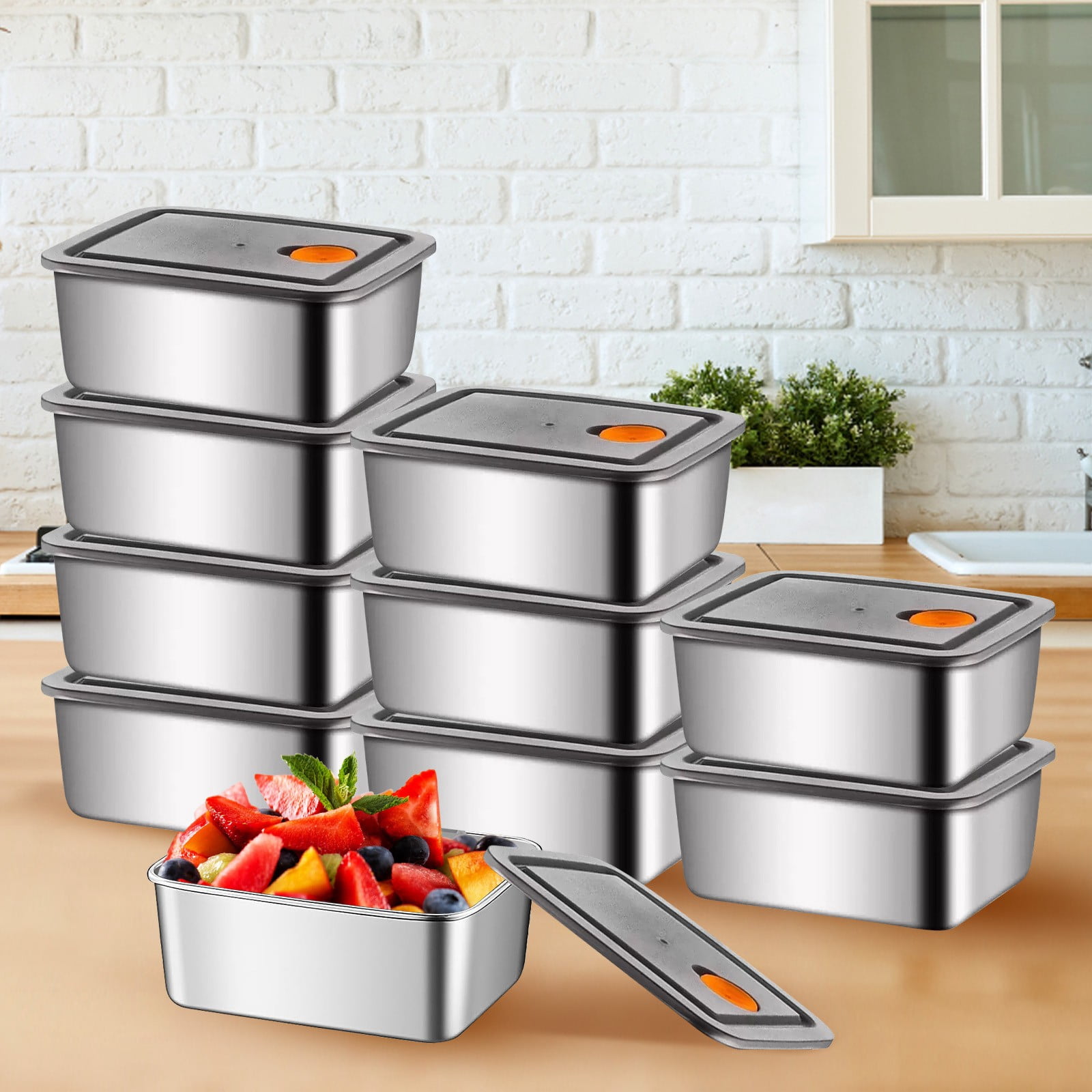 Stainless Steel Food Storage Containers Set for Kitchen with Airtight Lids - Durable Leakproof Meal Prep Solution for Refrigerator Microwave Safe 10-Piece