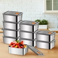 thumbnail image 3 of GeBuSn 10pcs Stainless Steel Food Storage Containers Airtight Kitchen Meal Prep Containers With Lids For Refrigerator Microwave Bento Lunch 11x14x4cm Silver, 3 of 9