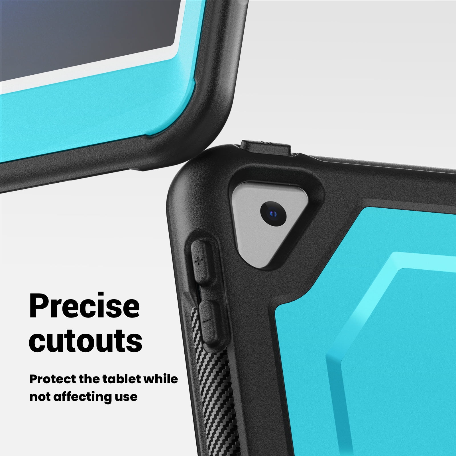 Shockproof Case for Apple iPad 9th 8th 7th Gen 10.2 Inch, Hybrid Protective Cover with Pencil Holder & Shoulder Strap Kids Friendly Rotating Kickstand Case for iPad 10.2" 2021/2020/2019,Lightblue