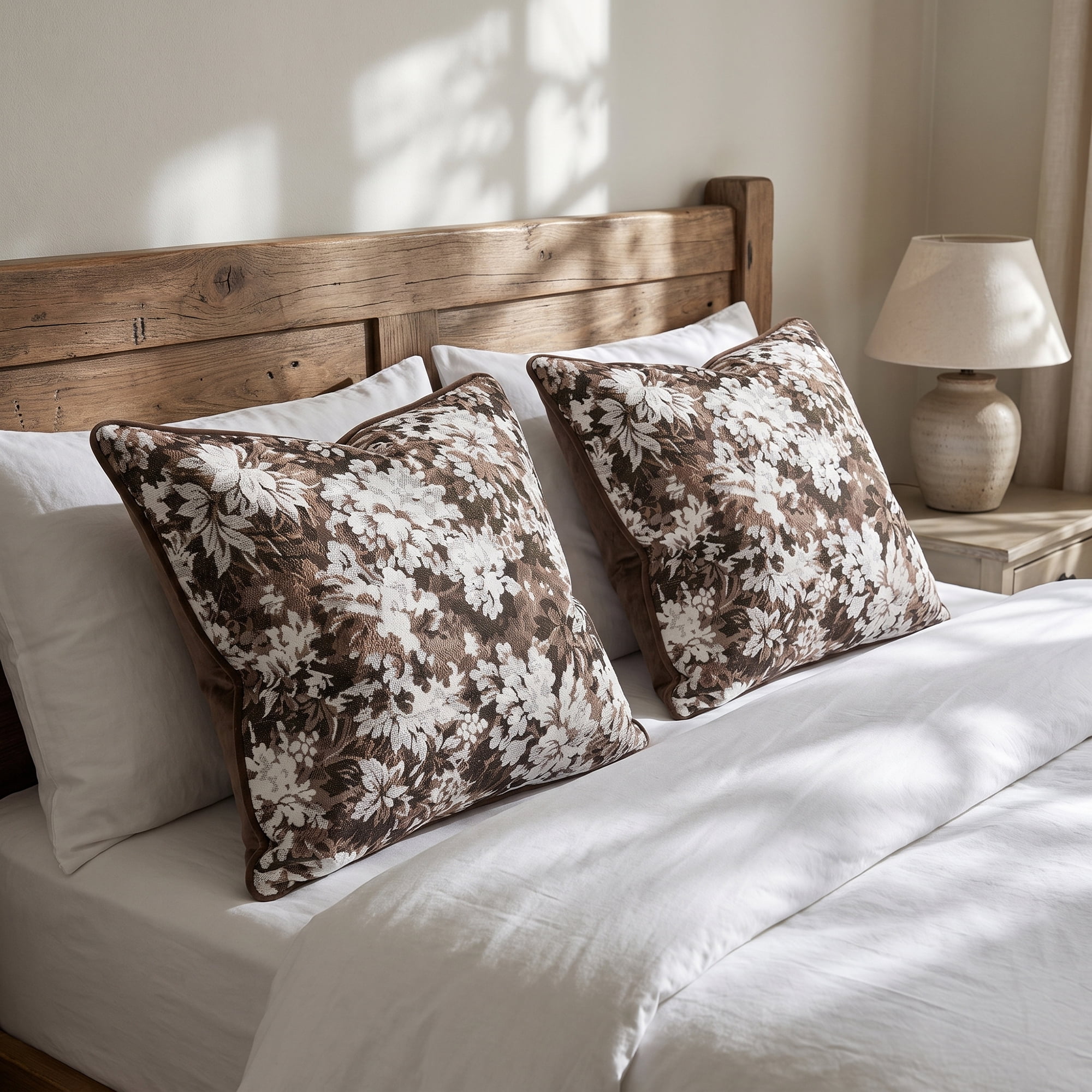 Unique Bargains Floral Throw Pillow Cover with Piped Edge Decor Cushion Case Brown 18"x18"