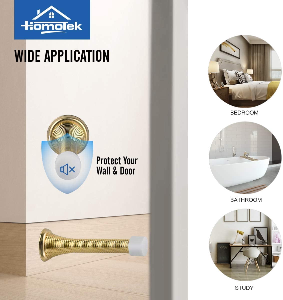 JJEAN-12 Pack Spring Door Stopper with Rubber Bumper 3-1/8" Flexible Spring Heavy Duty Wall Door Stop Low Mounted Door Bumper for Home (Bright Brass)