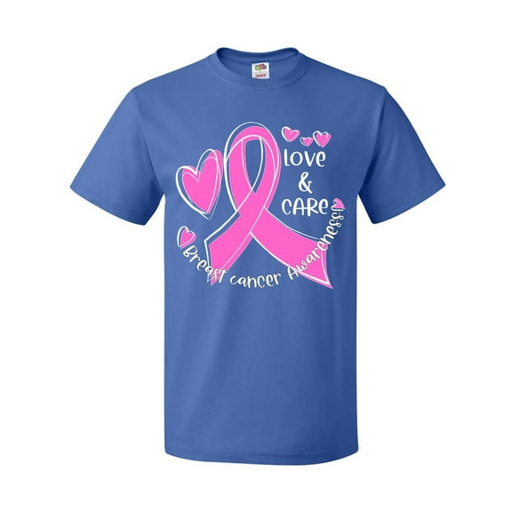 Inktastic Love, Care, Cure Breast Cancer Awareness Pink Ribbon T-Shirt