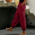 thumbnail image 2 of BUIGTTKLOP Cargo Joggers for Women Elastic Waisted Lounge Pants Solid Color Pull on Loose Fitted Trousers, 2 of 6