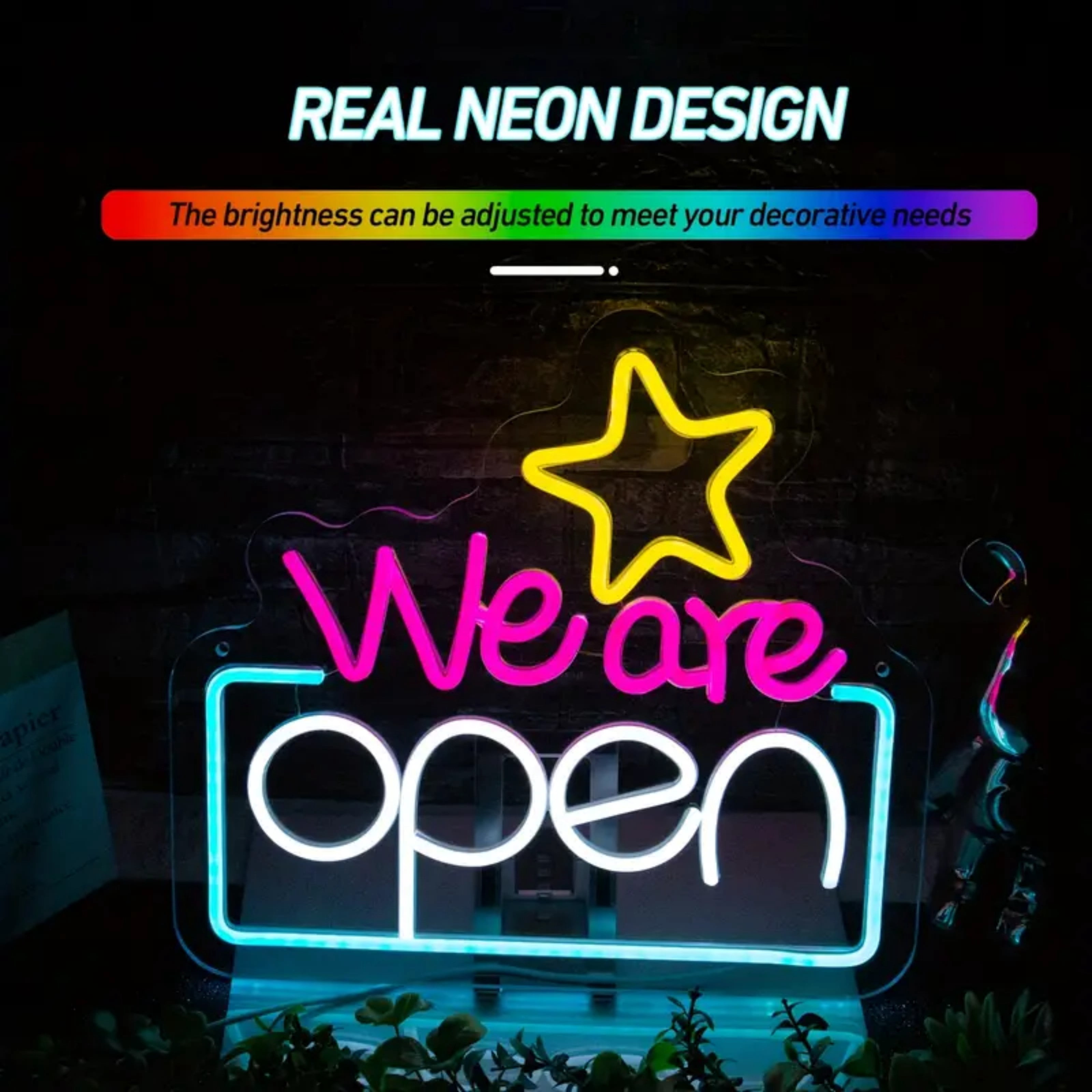 UPONRAY We Are Open Neon Signs, 13.5"*12.2" Dimmable & USB-Powered LED Neon Light, Stylish Wall Decor for Restaurant, Store, Bar, Cafe, Club