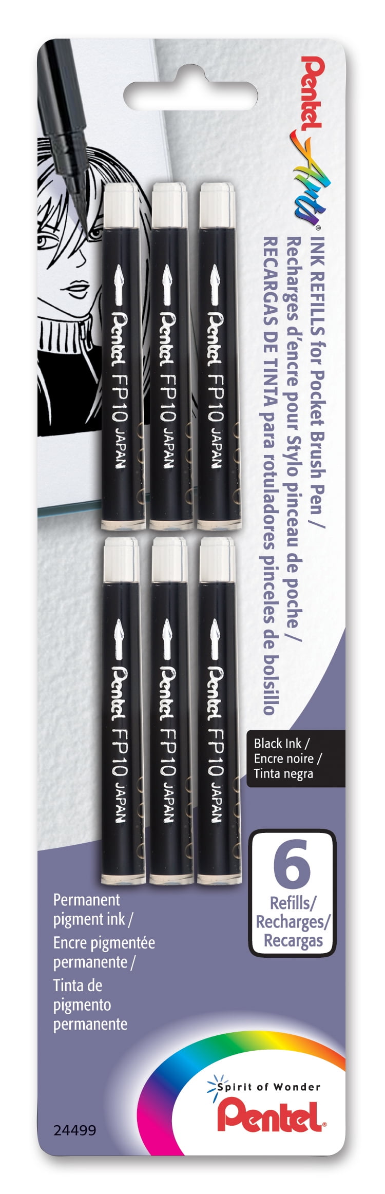 Pentel Pocket Brush Pen Refill, 6/Pkg.