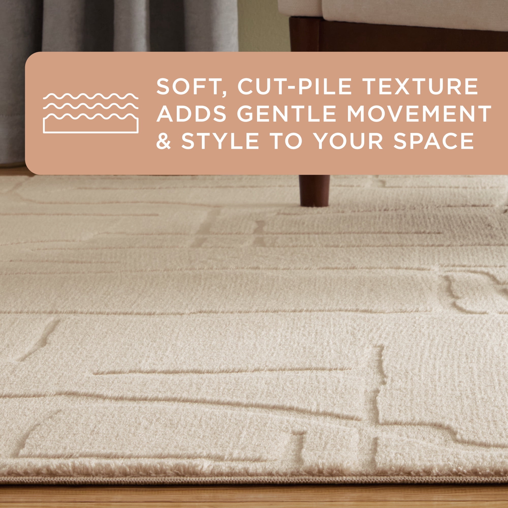 TOWN & COUNTRY EVERYDAY Rae Abstract Organic Soft Felt Everwash®, Machine Washable Area Rug with Non-Slip Backing, Abstract Rug, Taupe, 1'7"x7'2"