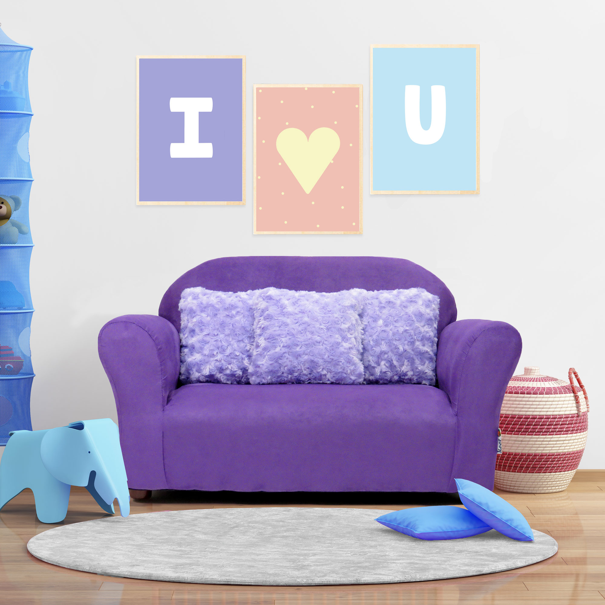 Keet Plush Children's Sofa with Accent Pillows, Purple