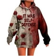 thumbnail image 2 of Craaazy Halloween Shirts Women's Halloween Printed Loose Long Sleeve Blouse Round Neck Hooded Drawstring Sweatshirts Fashion Tops With Pockets Gifts For Women, 2 of 3