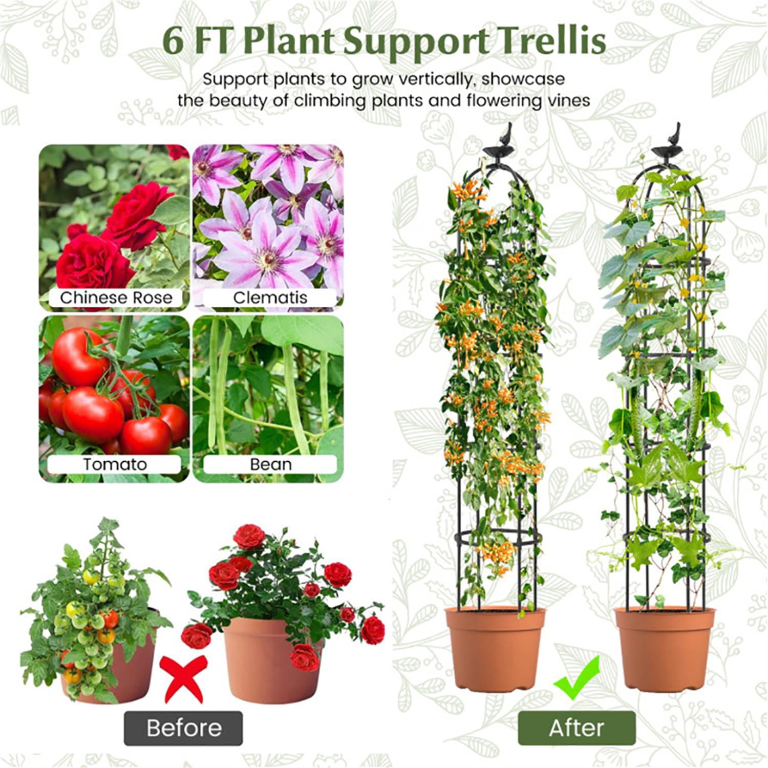 Spaco 2-Pack Garden Obelisk Trellis for Climbing Plants, Garden Tomato Cage, Decorative Rustproof Cucumber Trellis for Indoor & Outdoor, Black