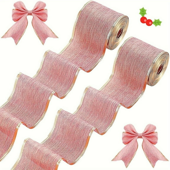 Darzheoy 6.6FT Christmas Ribbon, Pink Edging 2 Inches Wide for Tree Ornaments Gift Wrapping, Decorative Bow and Craft