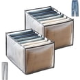 thumbnail image 1 of Juego de 2 organizadores de ropa vaquera, organizador de cajón de mezclilla plegable con compartimento de mezclilla, ideal para guardar camisetas, pantalones (gris, 7 compartimentos 25x, 1 of 4