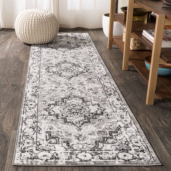 JONATHAN Y BOHEMIAN FLAIR 2 x 8 Runner Rug, Denia Ornate Geometric Medallion - Dark Gray, BMF110A-28