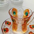 thumbnail image 6 of Feather Design Glass Coffee Teacup Set With Saucers For Home Kitchen Office Dining Modern Tableware Hot Beverages Cappuccino Latte Tea Dishwasher Safe Durable Gift Idea, 6 of 9