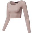 thumbnail image 2 of Women's Basic Solid Stretchable Scoop Neck Long Sleeve Crop Top, 2 of 2