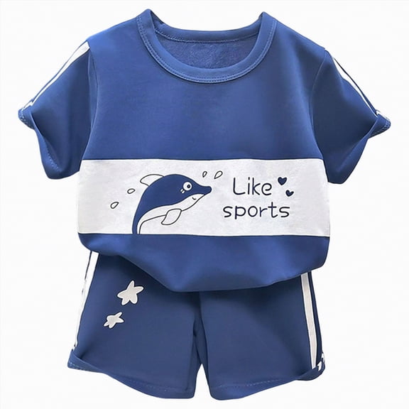 KPOPLK 2 Piece Boy Clothes Toddler Baby Boys Summer Outfits Short Sleeve Cotton Cute Print T-Shirt Shorts Set, 3 Months-4T Size 3-4 Years,Blue