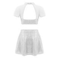 thumbnail image 2 of YiZYiF Kids Girls 2 Piece Sequins Dance Crop Top with Skater Skirt Set for Ballet Lyrical Dancewear Silver 8, 2 of 5