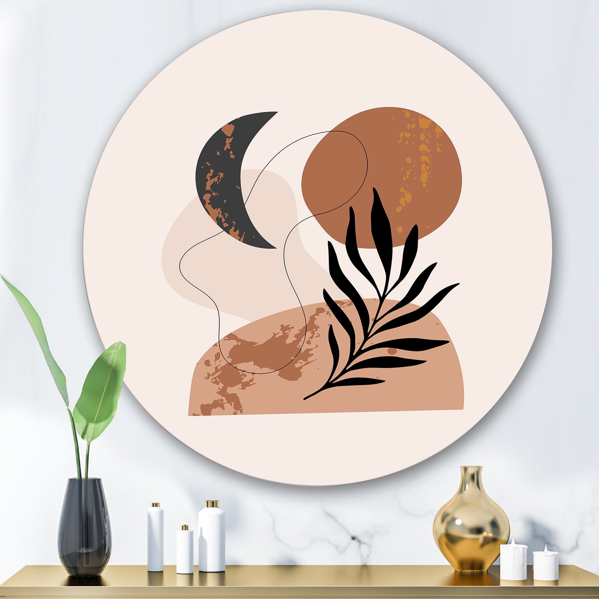 Designart 'Sun and Moon Shapes In Retro Terracotta Tones I' Modern Circle Metal Wall Art 36x36 - Disc of 36