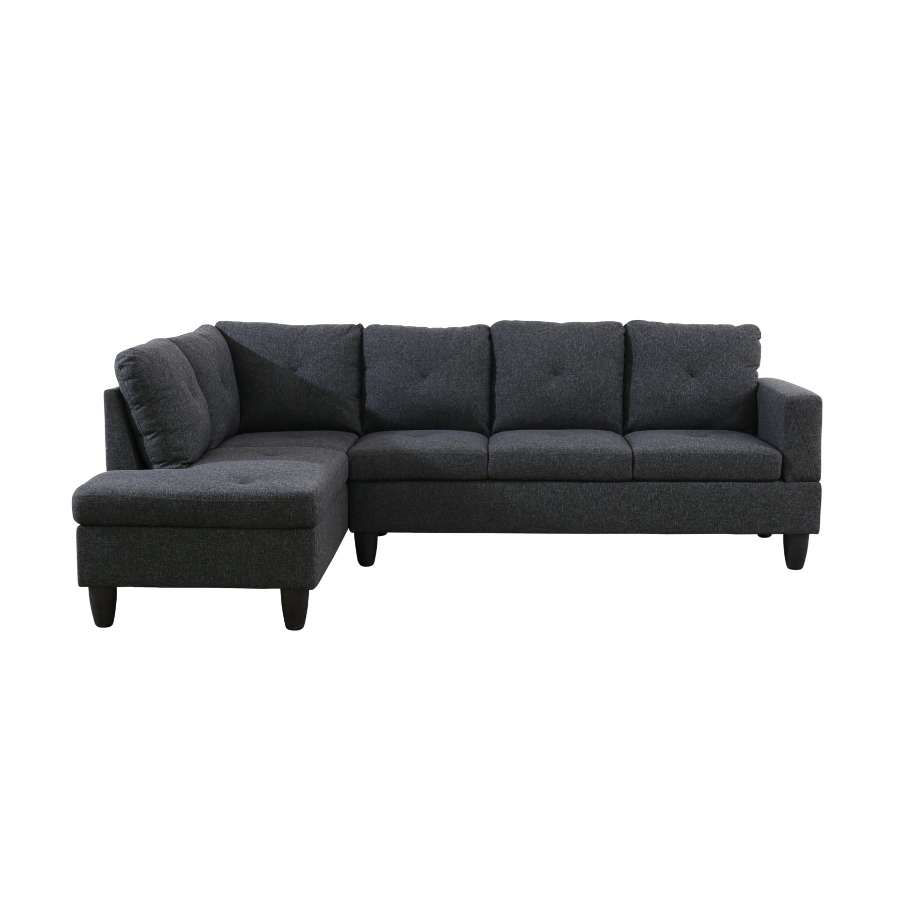 Hommoo 2-Piece Linen L-Shaped Sectional Couches and Sofa Set, Modern Living Room Furniture Set, No Ottoman, Left Side, Black Grey