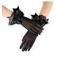 thumbnail image 1 of Guantes de novia para vestido de boda, de malla corta, con lazo de encaje negro, hermosos guantes, 1 of 4