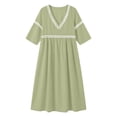 thumbnail image 5 of Ygbgbb Women V‑Neck Hollow Lace Trim Maxi Dress, Three‑Quarter Sleeve Empire‑Waist Loose Flowy Dress for Summer Beach and Resort‑Style Outfits Green XXXL, 5 of 7