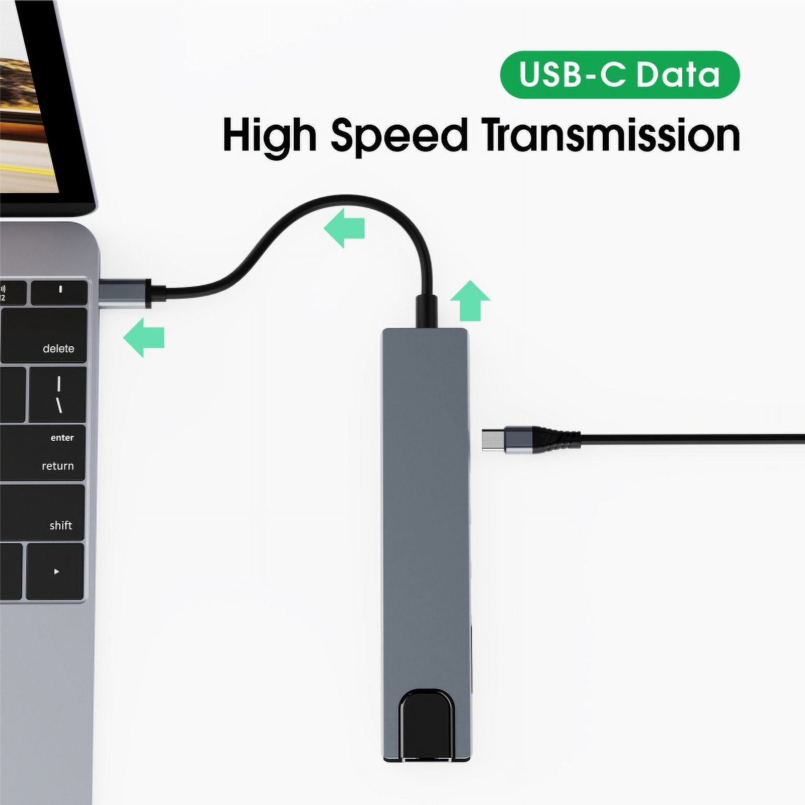 DOONJIEY  Usb Type C Hub 8 in 1 USB Hub Multi Function Adapter for MacBook Pro Type C Windows Laptops
