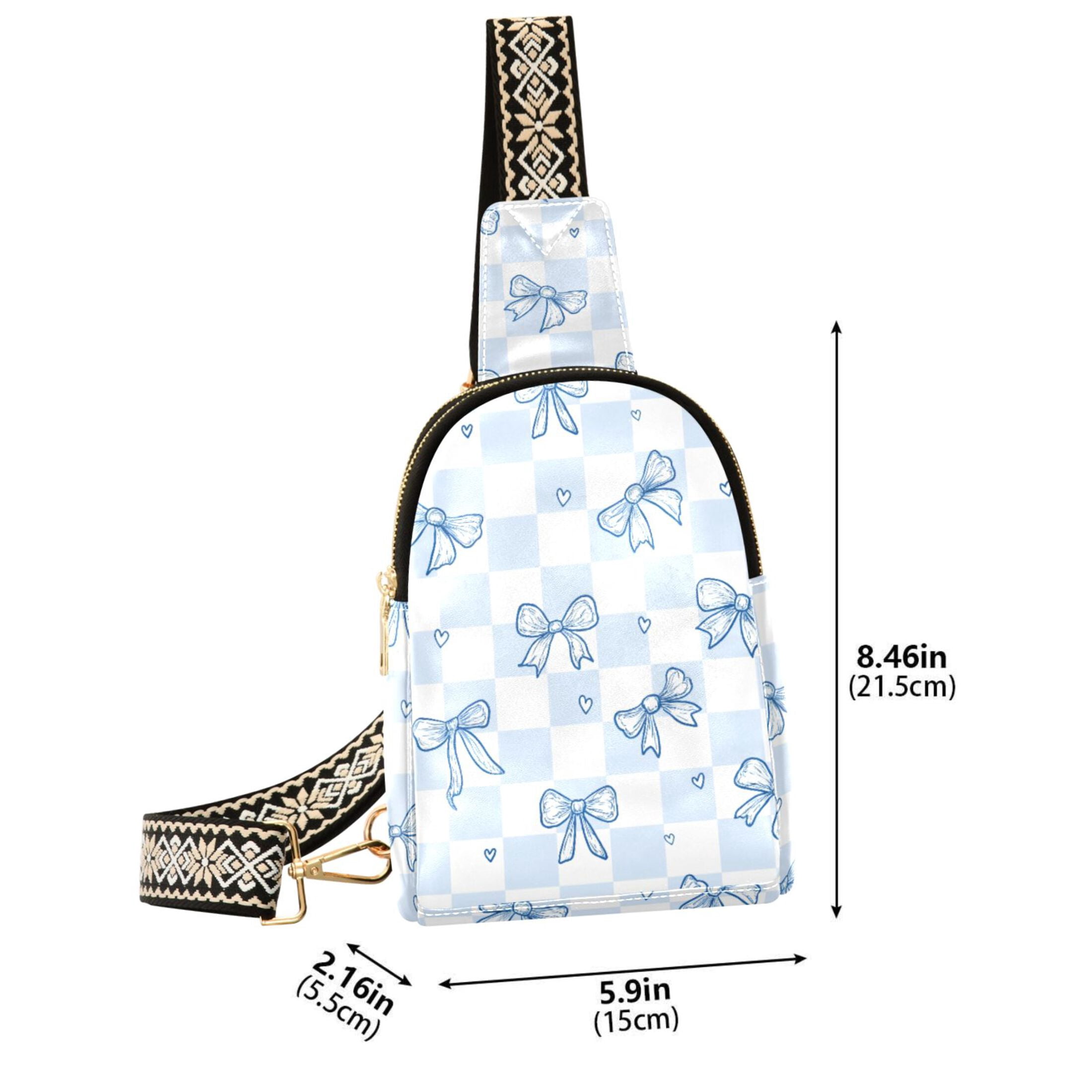 ALAZA Blue Bow Checkered Sling Bag for Women Men Waterproof Crossbody Chest Bags
