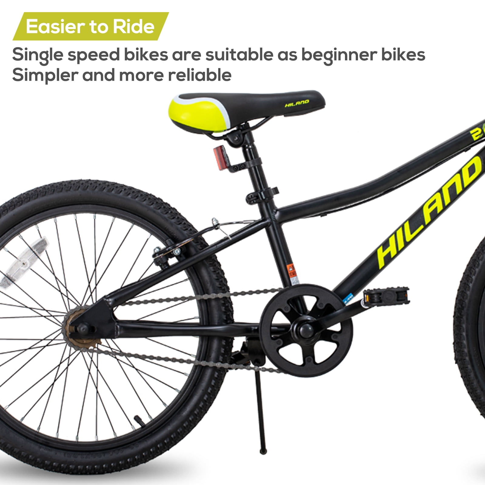 Hiland 20 inch Kids Mountain Bike for Girls Boys with Dual Handbrakes Kickstand, Black