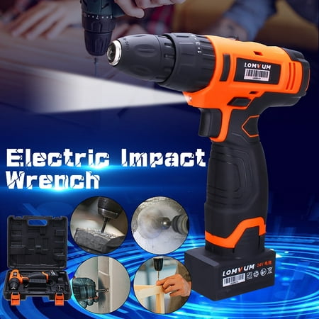 24V Mini Portable Cordless Electric Inpact Wrench Drill Screwdriver Rechargeable Lithium Ion Li-Battery 2 Speed Power Tools Hammer Home Decor Driver 0-1450R/MIN Household With
